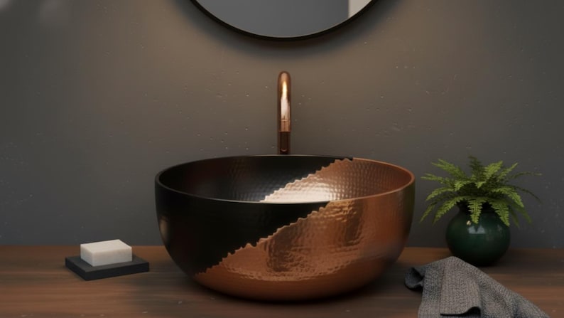 Two-Tone Hammered Copper Vessel Sink
