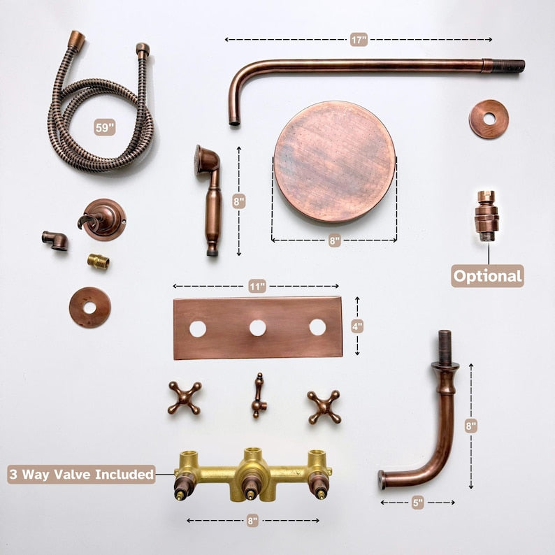 Exquisite Hand-Aged Copper Shower System with Handheld Sprayer