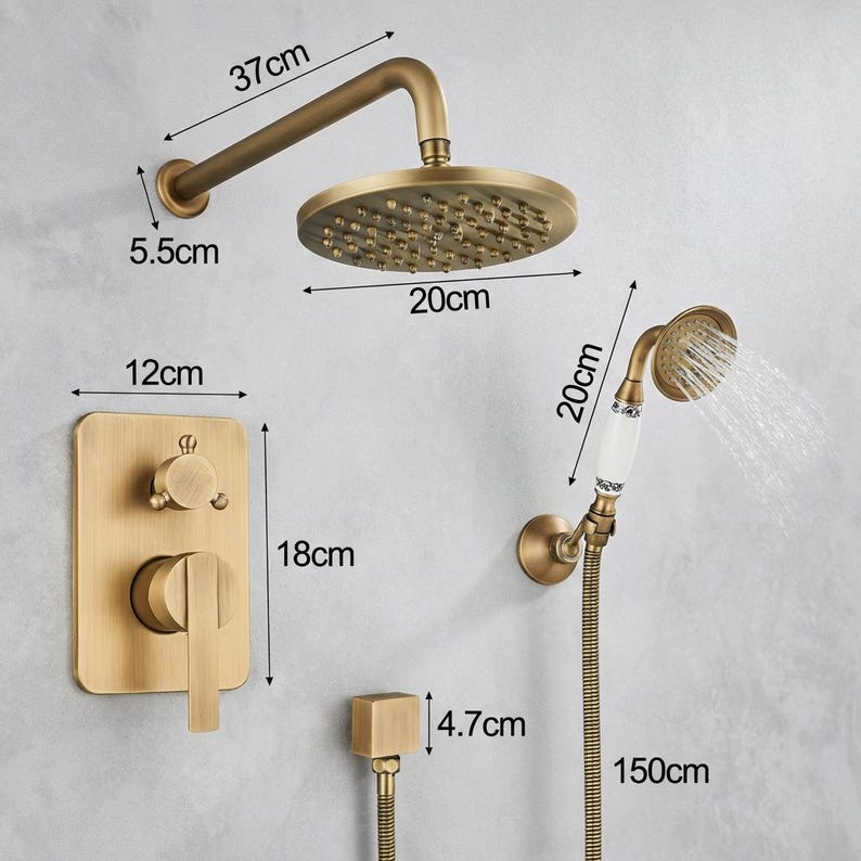 Artisan Moroccan Unlacquered Brass Shower System