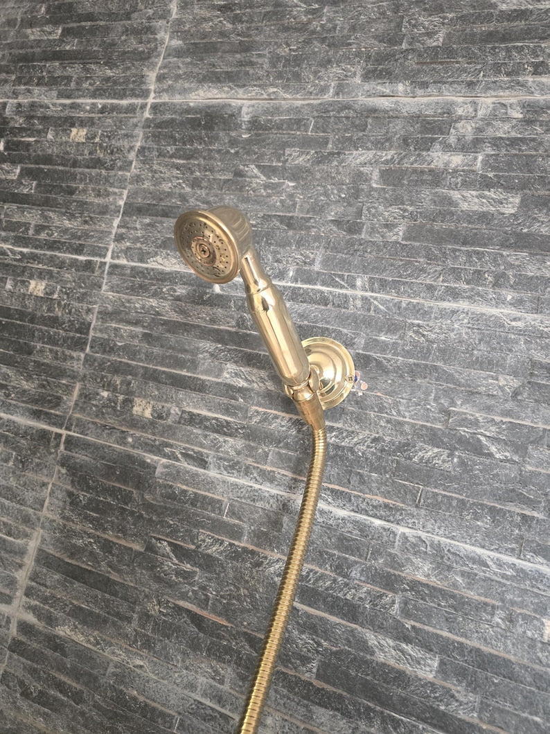 Golden Glow Handcrafted Polished Brass Handheld Shower Set