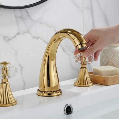 Luxury Polished Gold Widespread Faucet with Crystal Knobs