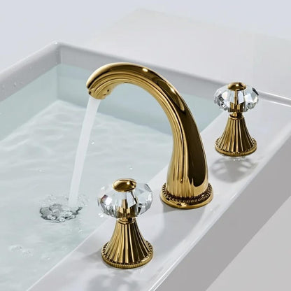 Luxury Polished Gold Widespread Faucet with Crystal Knobs