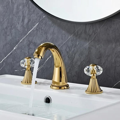 Luxury Polished Gold Widespread Faucet with Crystal Knobs