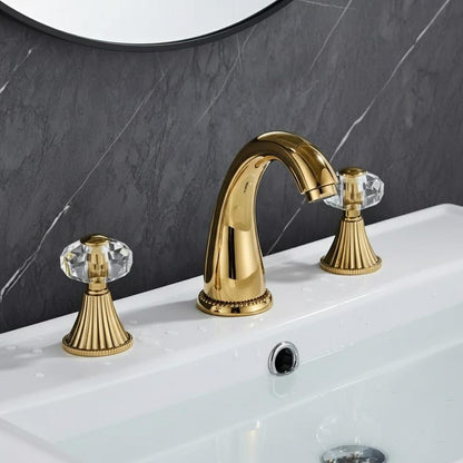 Luxury Polished Gold Widespread Faucet with Crystal Knobs