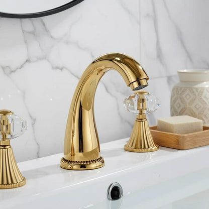 Luxury Polished Gold Widespread Faucet with Crystal Knobs
