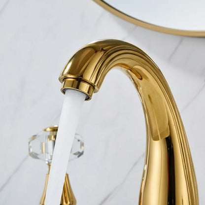 Luxury Polished Gold Widespread Faucet with Crystal Knobs
