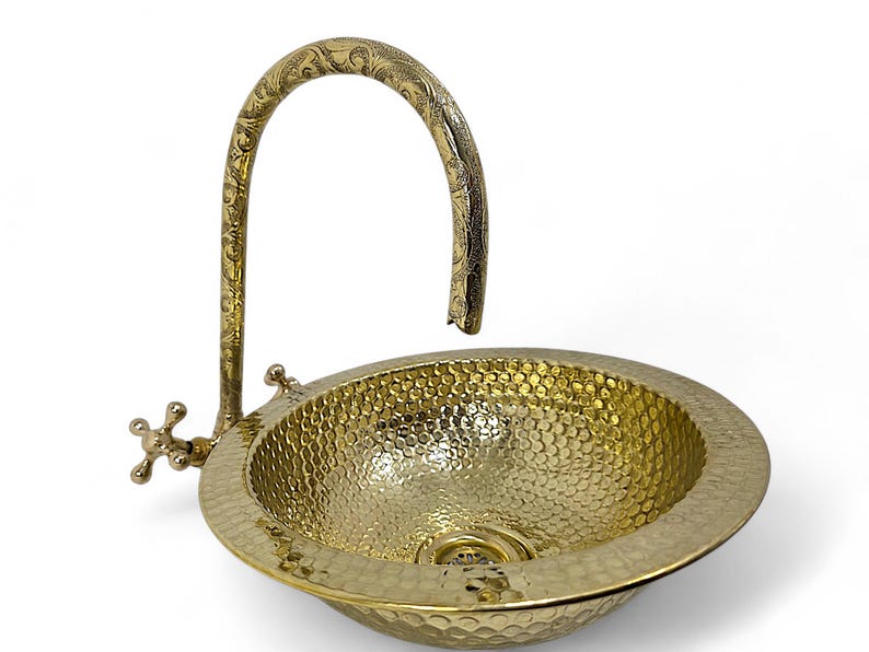 Artisanal Hammered Brass Drop-In Basin with Flanged Rim