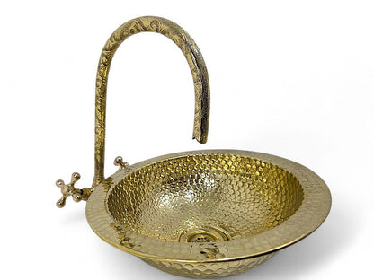 Artisanal Hammered Brass Drop-In Basin with Flanged Rim