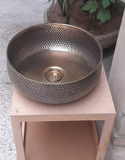 Artisanal Hammered Brass Drop-In Basin with Flanged Rim