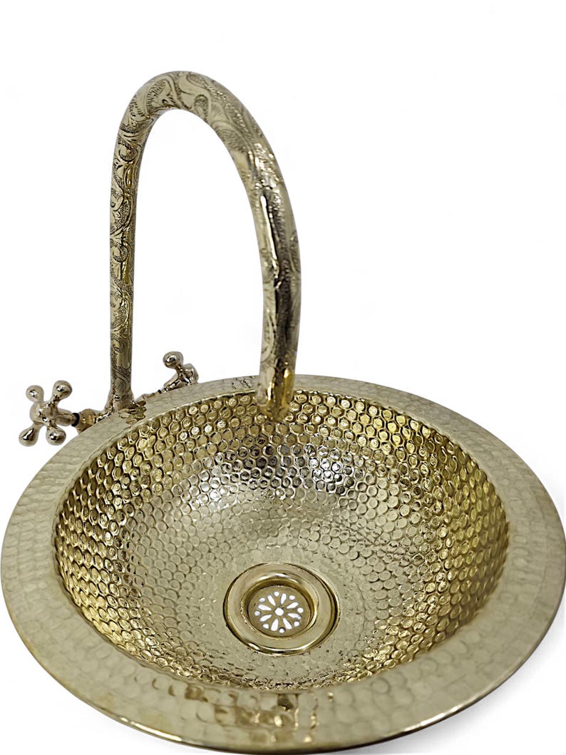 Artisanal Hammered Brass Drop-In Basin with Flanged Rim