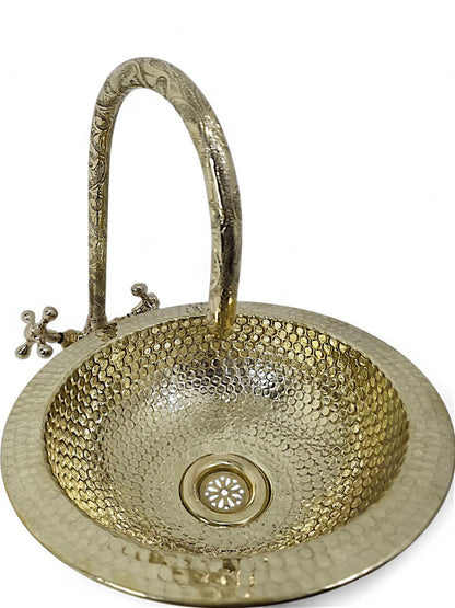 Artisanal Hammered Brass Drop-In Basin with Flanged Rim