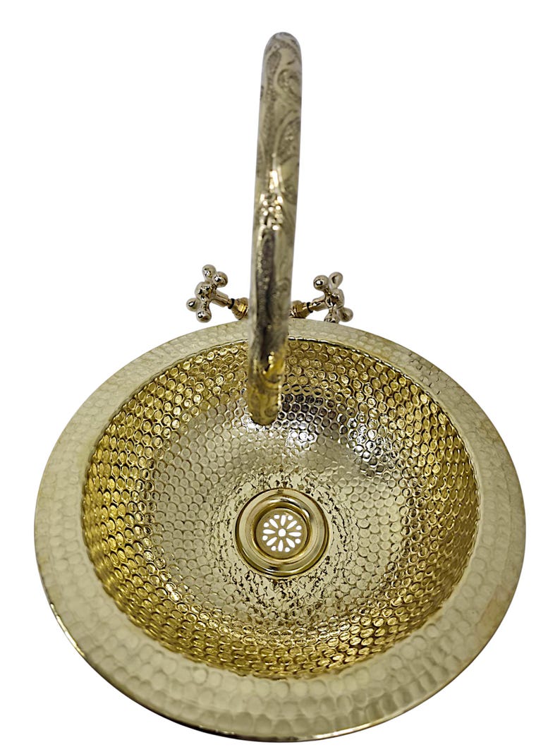 Artisanal Hammered Brass Drop-In Basin with Flanged Rim