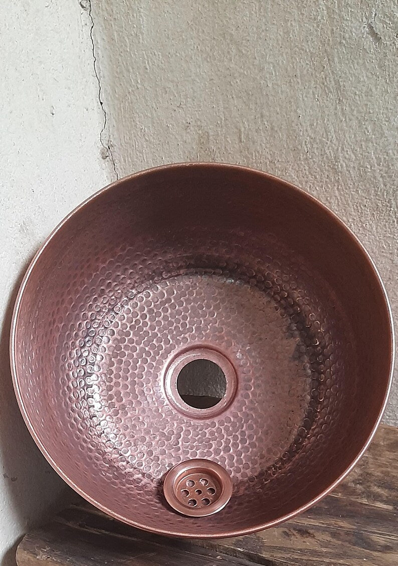 Handcrafted Deep Copper Hammered Vessel Sink