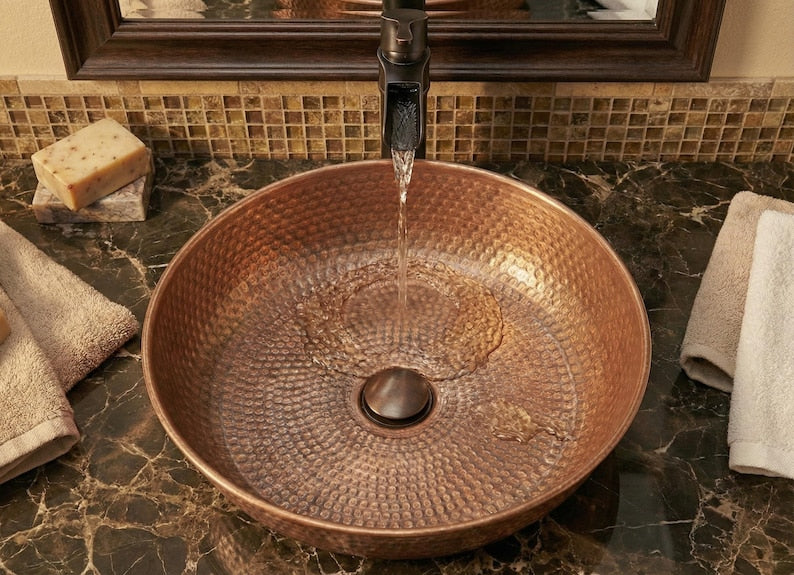 Contemporary Hammered Brass Round Countertop Basin