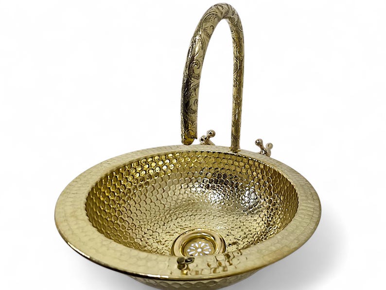 Artisanal Hammered Brass Drop-In Basin with Flanged Rim