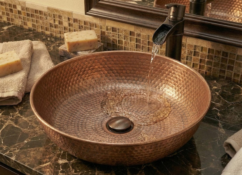 Contemporary Hammered Brass Round Countertop Basin