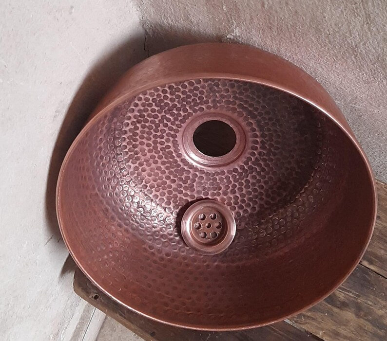 Handcrafted Deep Copper Hammered Vessel Sink