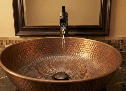 Contemporary Hammered Brass Round Countertop Basin