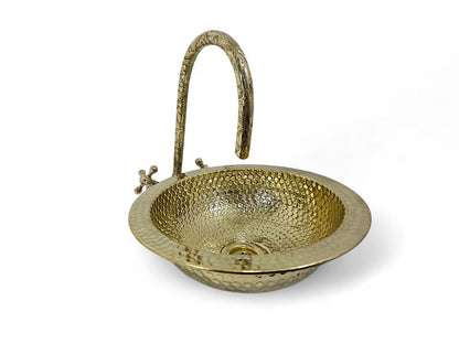 Artisanal Hammered Brass Drop-In Basin with Flanged Rim