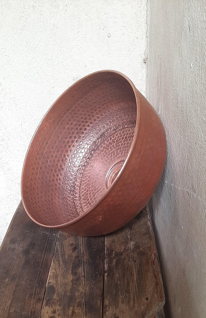 Handcrafted Deep Copper Hammered Vessel Sink