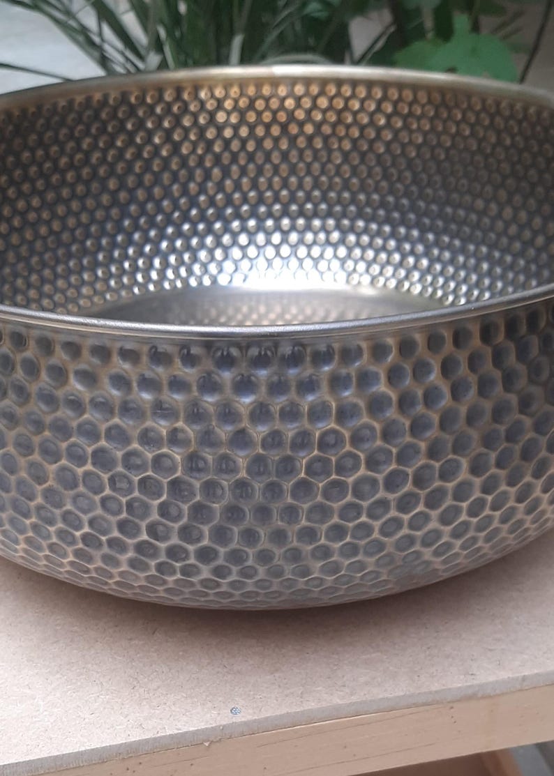 Artisanal Hammered Brass Drop-In Basin with Flanged Rim