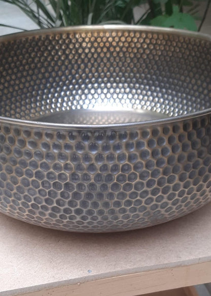 Artisanal Hammered Brass Drop-In Basin with Flanged Rim