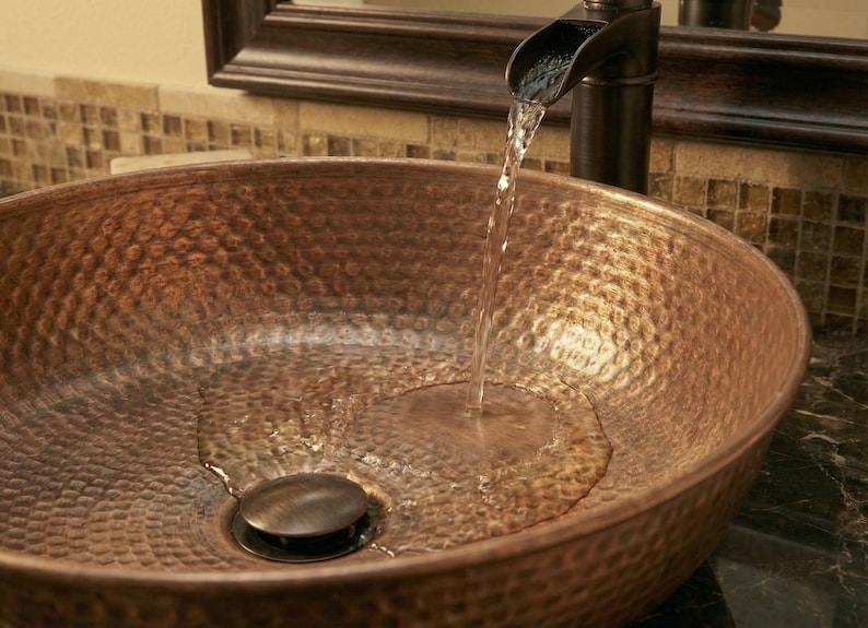 Contemporary Hammered Brass Round Countertop Basin