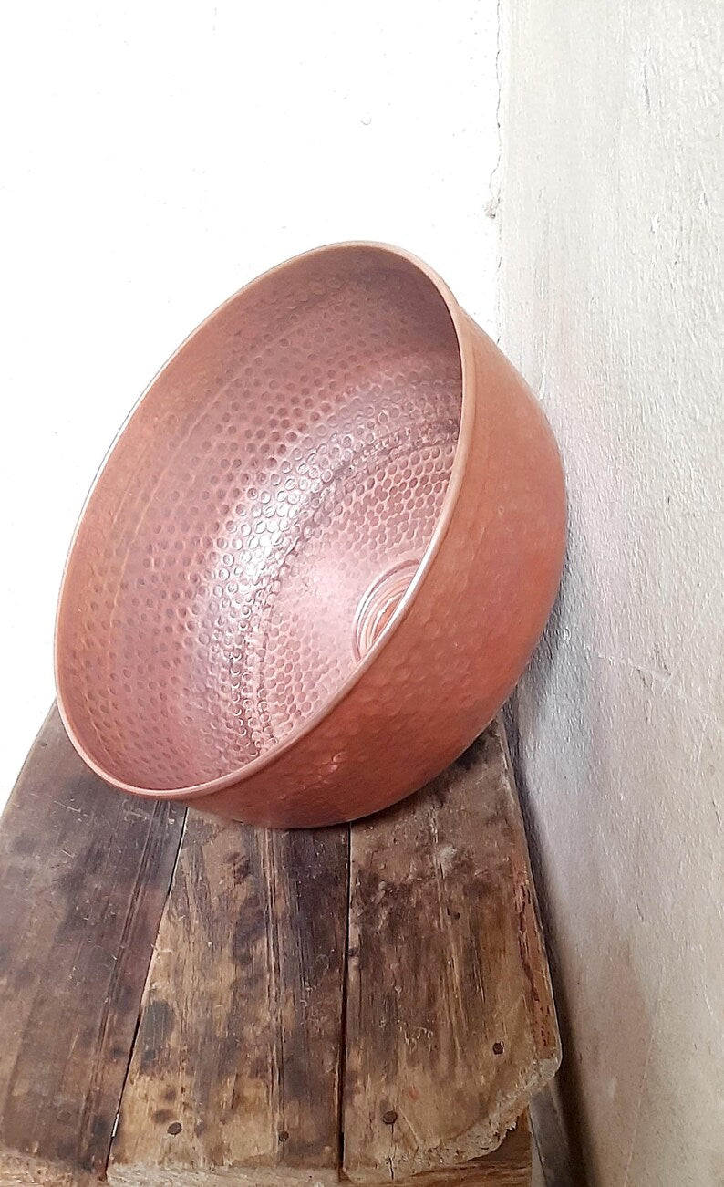 Handcrafted Deep Copper Hammered Vessel Sink