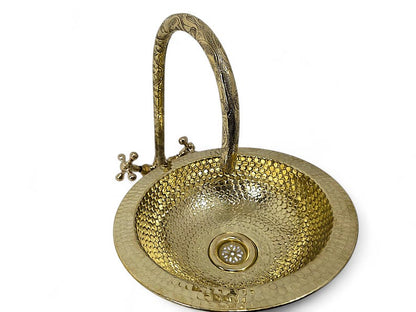 Artisanal Hammered Brass Drop-In Basin with Flanged Rim