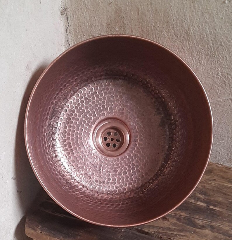 Handcrafted Deep Copper Hammered Vessel Sink