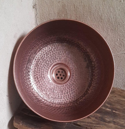 Handcrafted Deep Copper Hammered Vessel Sink