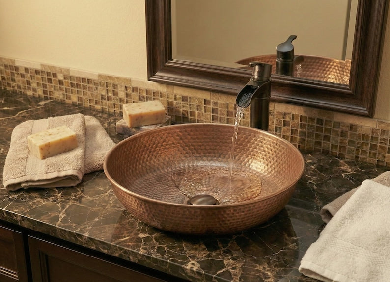 Contemporary Hammered Brass Round Countertop Basin