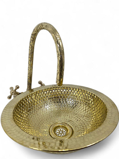 Artisanal Hammered Brass Drop-In Basin with Flanged Rim
