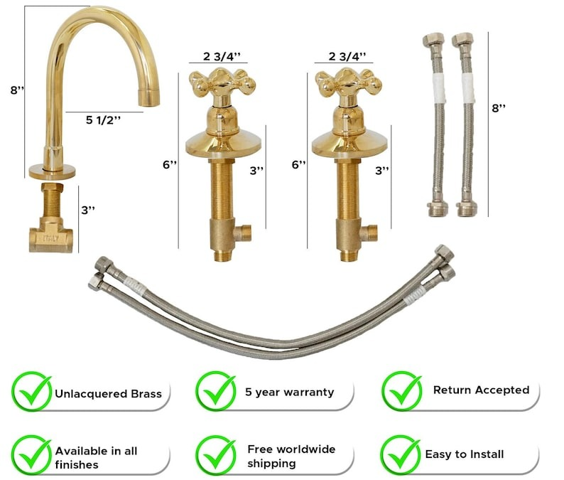 Deck Mounted 3‑Hole Brass Bathroom Faucet