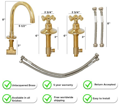 Deck Mounted 3‑Hole Brass Bathroom Faucet