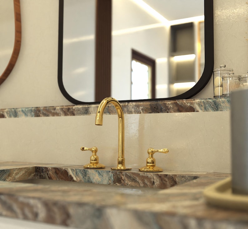 Deck Mounted 3‑Hole Brass Bathroom Faucet