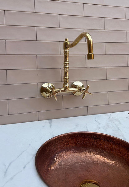 Brass Bridge Faucet with Bamboo-Style Neck