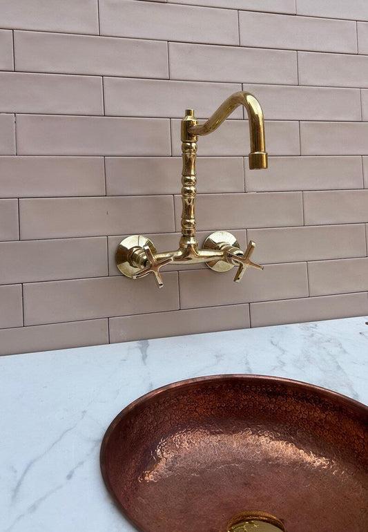 Brass Bridge Faucet with Bamboo-Style Neck