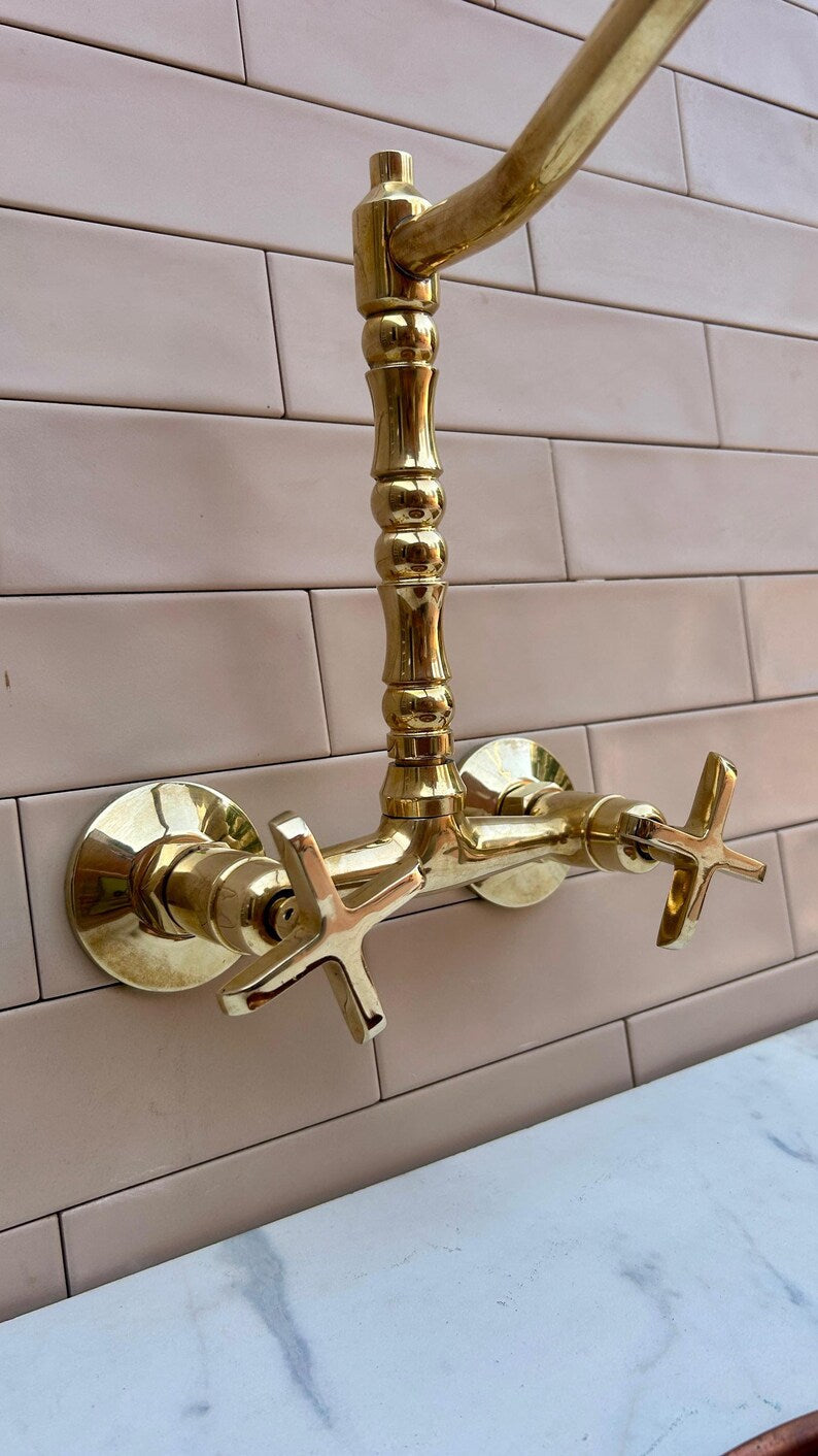 Brass Bridge Faucet with Bamboo-Style Neck
