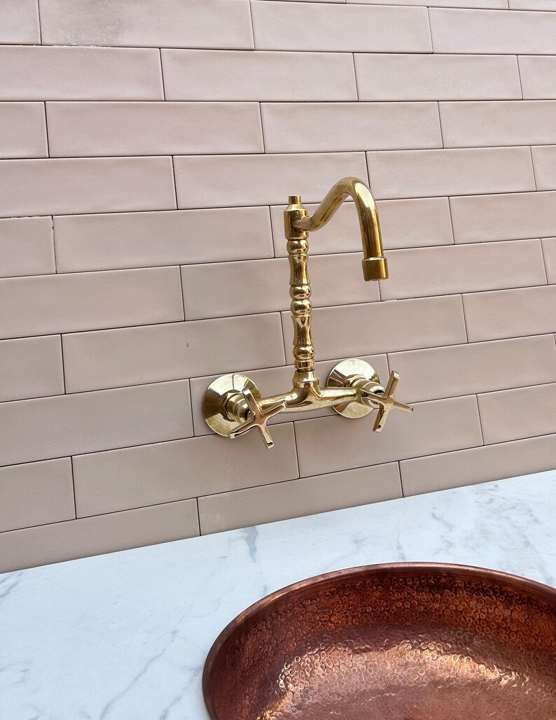 Brass Bridge Faucet with Bamboo-Style Neck