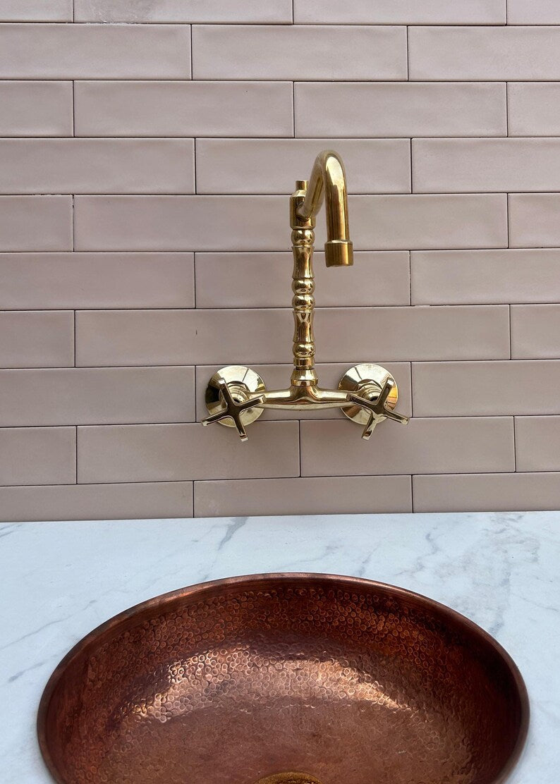 Brass Bridge Faucet with Bamboo-Style Neck