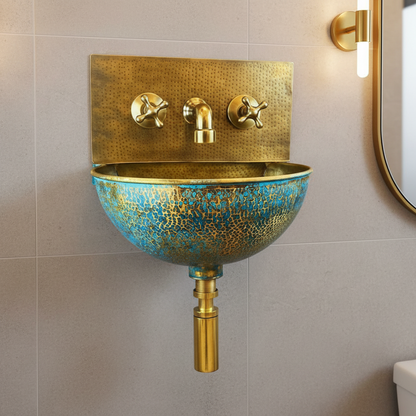 Green Patina Solid Brass Wall-Mount Bathroom Sink