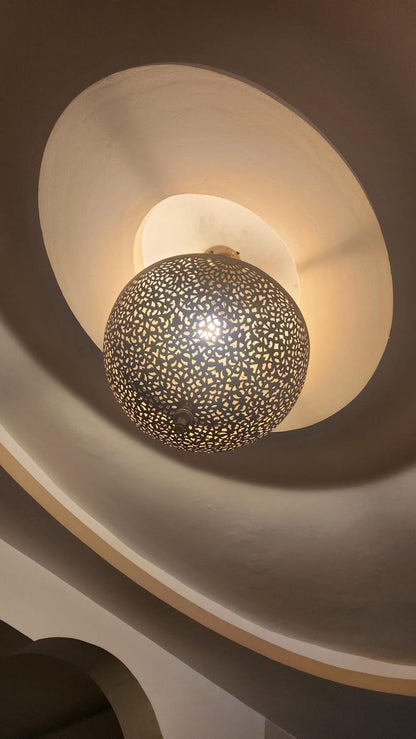 Artisan Brass Sphere Moroccan Shadow Lamp