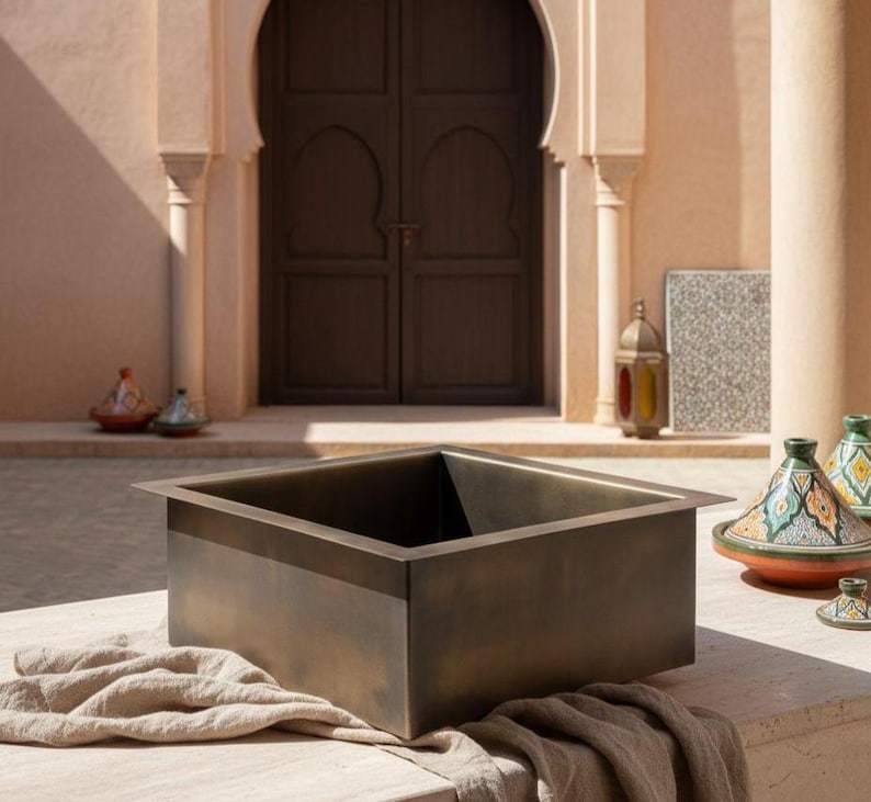 Rustic Antique Brass Square Vessel Sink
