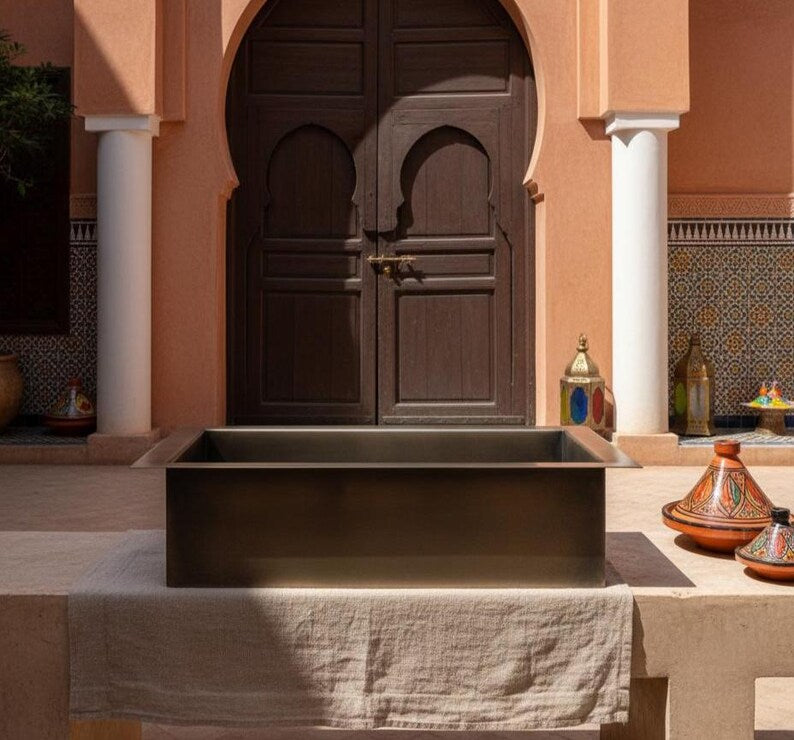 Rustic Antique Brass Square Vessel Sink