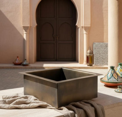 Rustic Antique Brass Square Vessel Sink