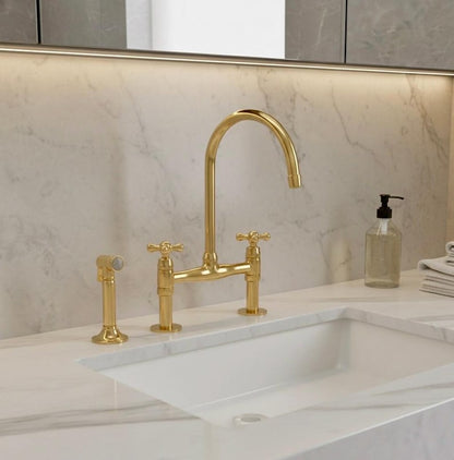 Luxury Solid Brass Bridge Kitchen Faucet