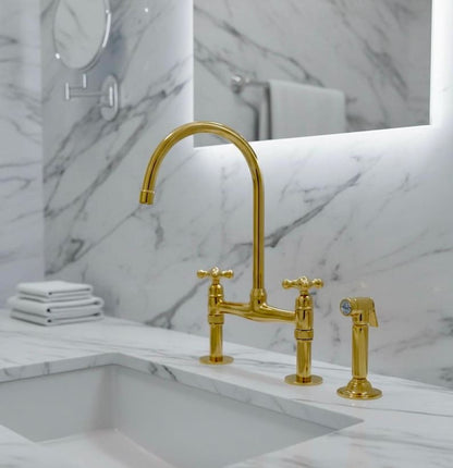 Luxury Solid Brass Bridge Kitchen Faucet