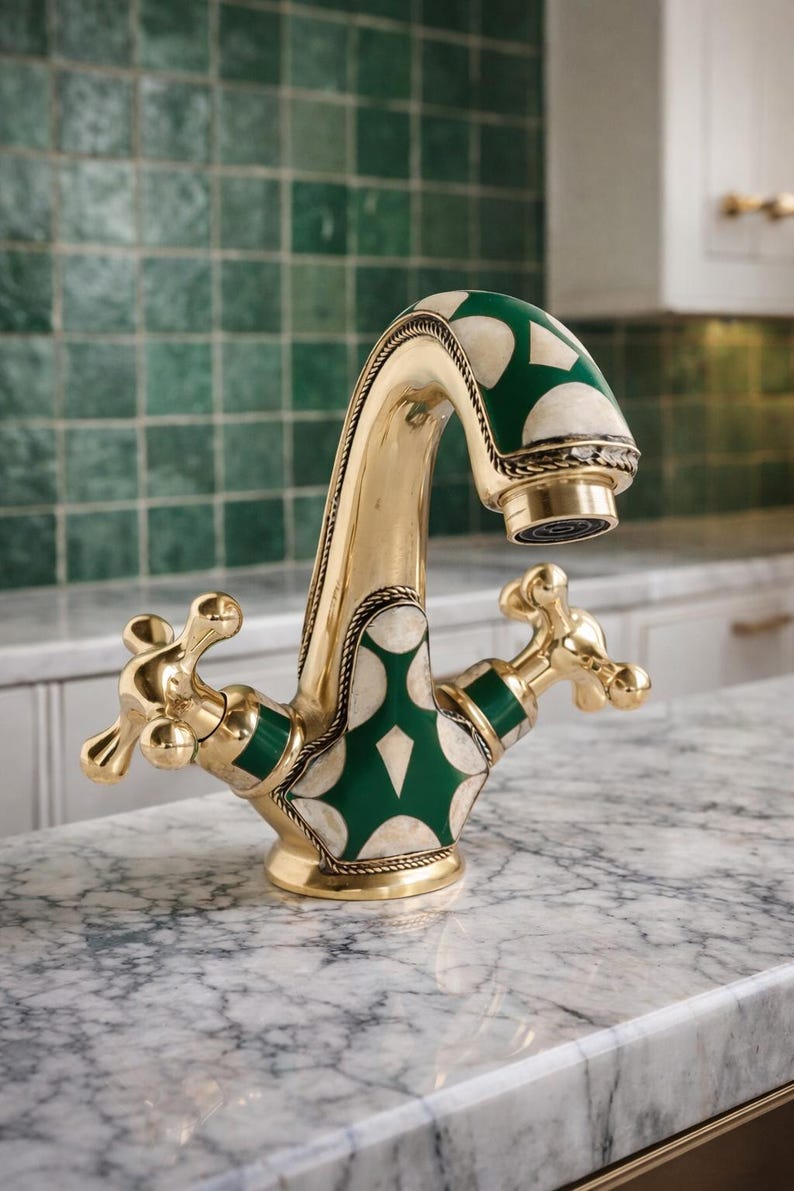 Green Moroccan Mosaic Brass Faucet
