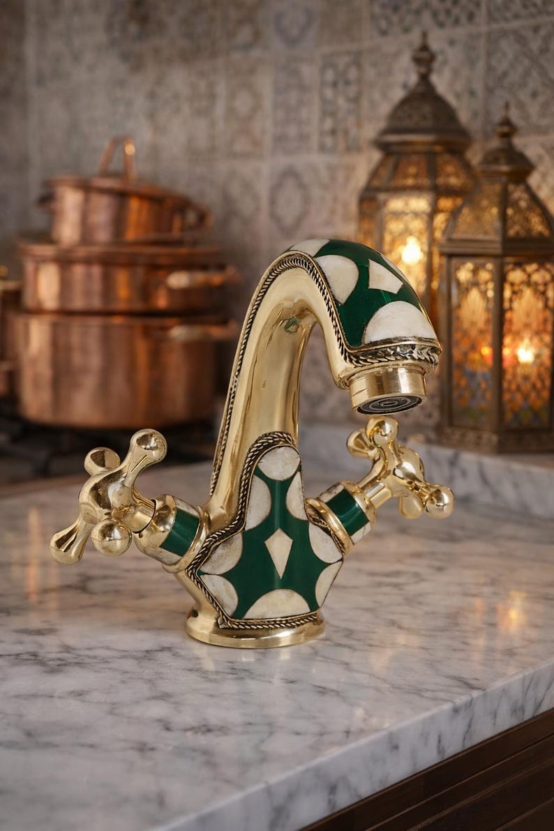 Green Moroccan Mosaic Brass Faucet